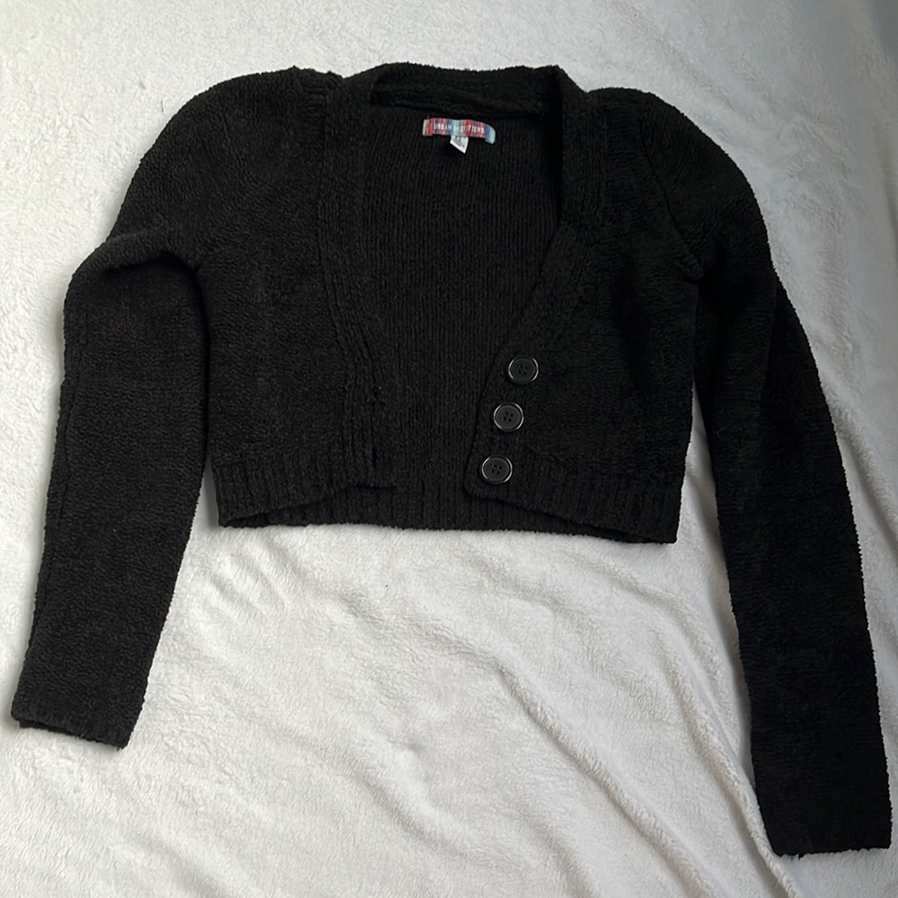 Women’s cropped black button up sweater